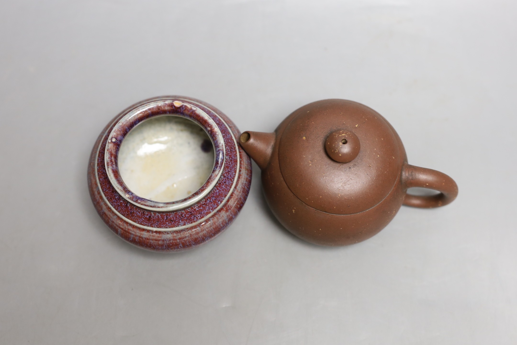 A Chinese flambe waterpot, 6cm tall, and a Yixing teapot